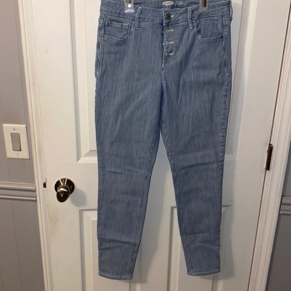Button fly stripe skinny